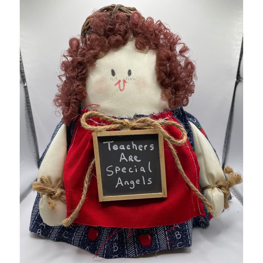 Handmade Teacher Angel Doll Small Blue Red Gift Bean Bag Base Rustic Decor